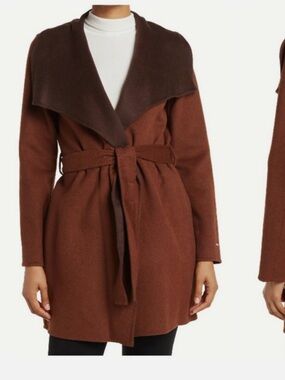 Tahari Two-Tone Brown Wool Wrap Coat